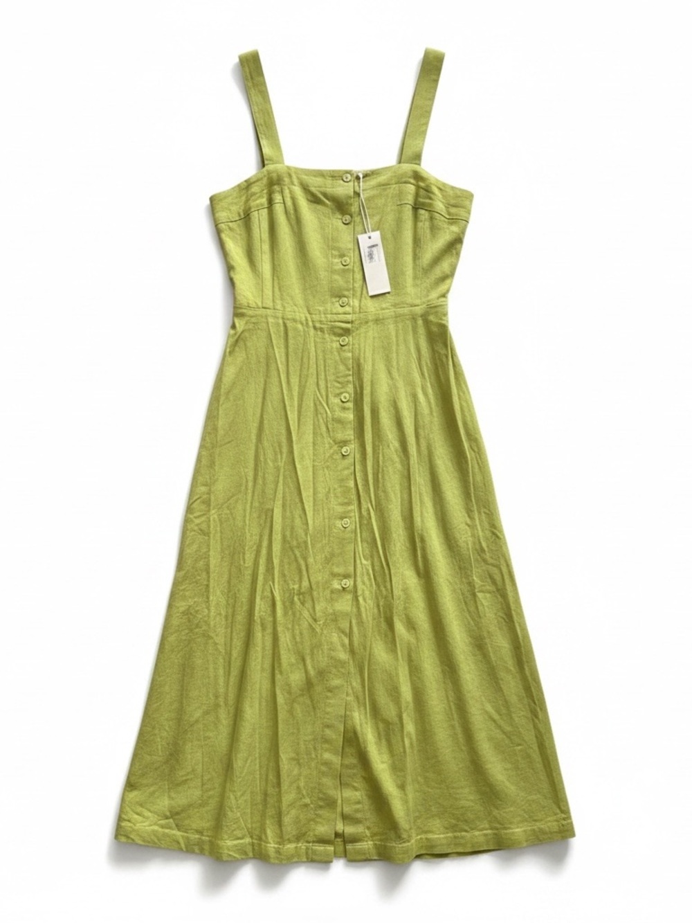 Need Supply Claudio Linen Midi Dress NWT Medium Avocado Green Preppy Causal - Picture 3 of 6